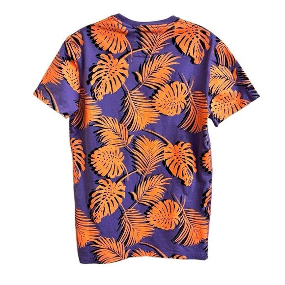 SuperDry Vintage Logo Print Mid Slim Fit Men’s Purple Tee Orange Leaves Small - Picture 2 of 6